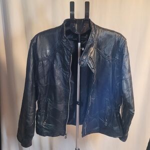 Black Patchwork Leather Motorcycle Jacket